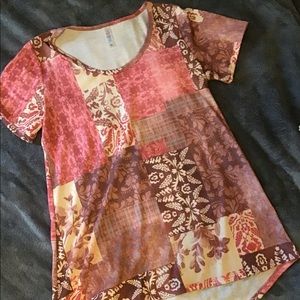 Lularoe classic tee pink brown pattern hi-lo tee